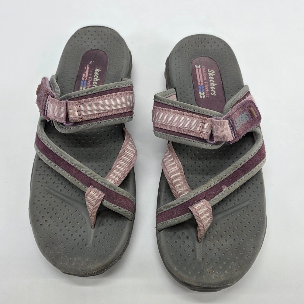 Skechers Reggae Adventure Sandals Purple Gray Outdoor Thong Flip Flop Gorpcore 7